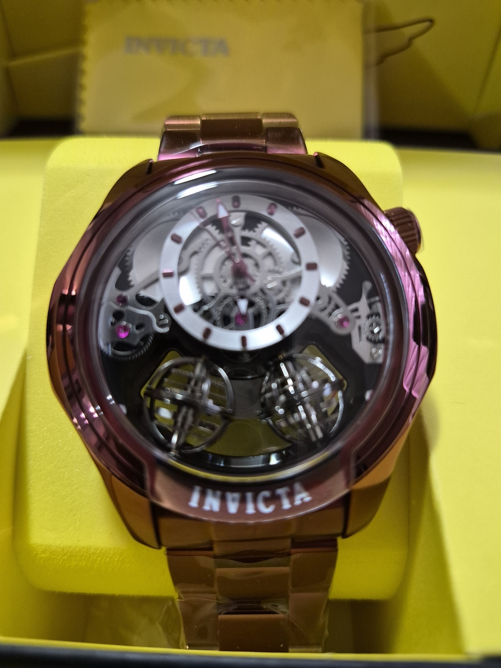 Invicta 50777 Burgundy Skeleton Mechanical Bracelet Watch